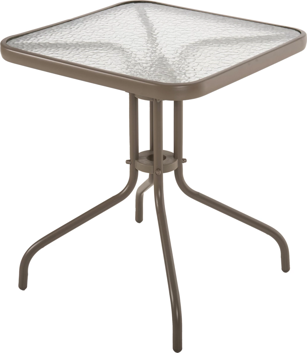Tavolinë e jashtme katrore FIGO FH5035.04, ngjyrë shampanjë, metal-xham, 60x60x70 cm