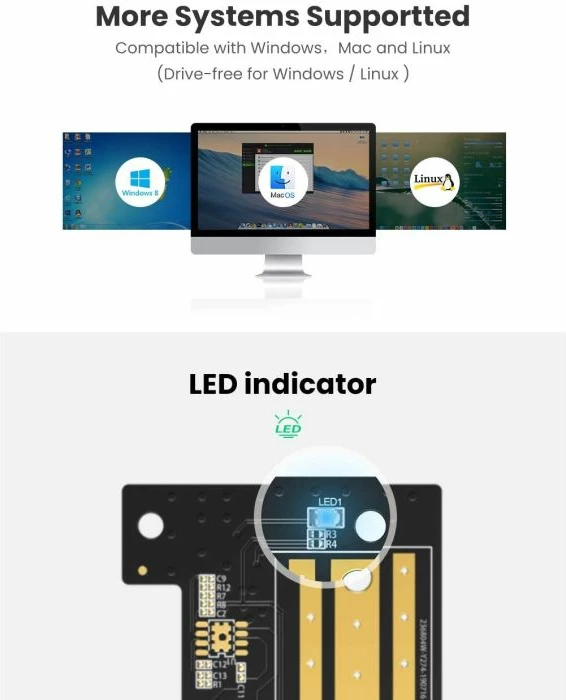 Adapter PCIe në M.2 NVMe UGREEN 70503, PCIe 3.0 x4, për SSD 2230/2242/2260/2280, deri 4TB, 32Gbps, e zezë, set me vida + kaçavidë