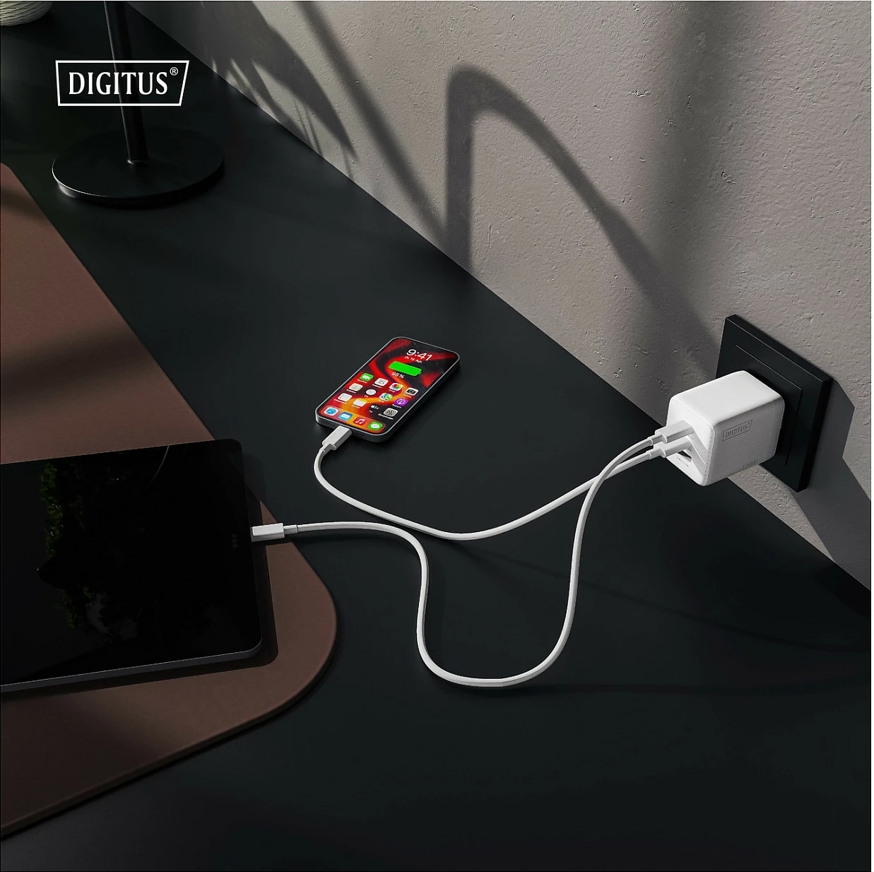 Karikues USB Digitus GaN 100W, 2x USB-C, 1x USB-A, i bardhë