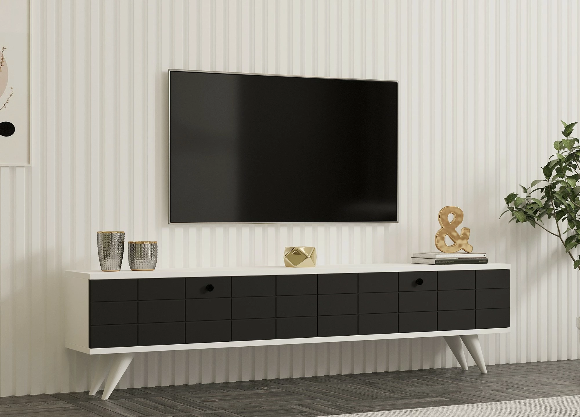 Komodë TV Hanah Home, ngjyrë alberi-antracit, e bardhë
