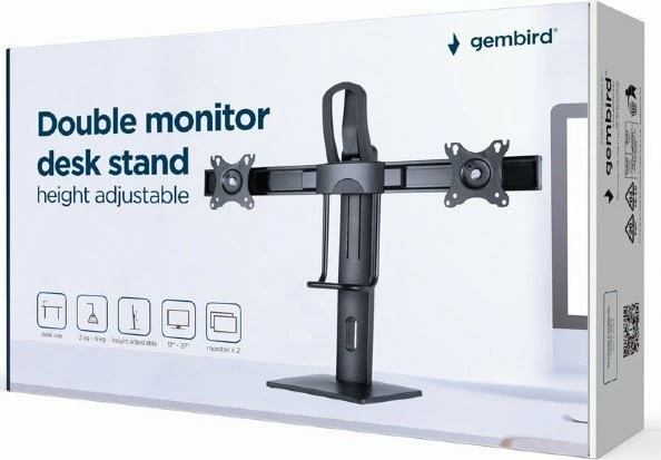 Mbajtës desktopi për 2 monitorë Gembird MS-D2-01 17"-27" VESA 75x75/100x100 max 6 kg, i zi