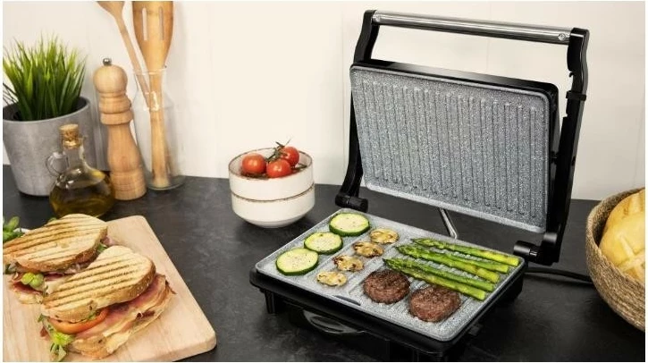 Grill kontakti Cecotec Rock'nGrill 1500 Rapid, 1500W, pllakë me shtresë guri, argjendtë