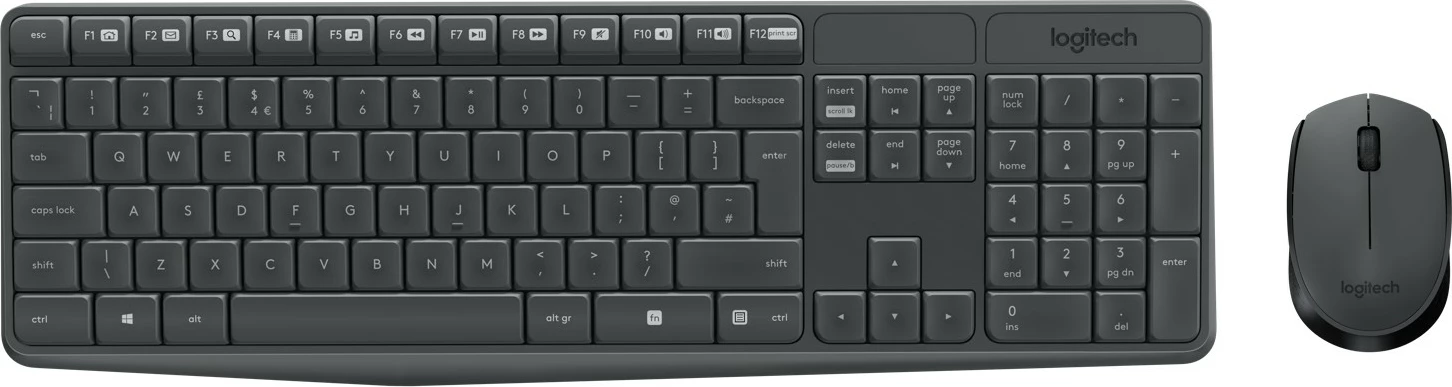 Komplet tastierë dhe maus Logitech MK235, Full-size (100%), Wireless, USB, QWERTZ, Gri, Maus përfshirë