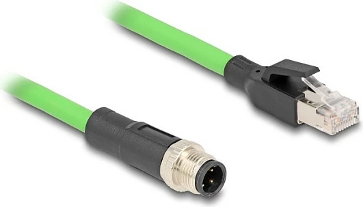 Kabllo Ethernet industriale DeLOCK M12 D-coded 4-pin mashkull në RJ45 mashkull, 1 m, PUR/TPU, e gjelbër