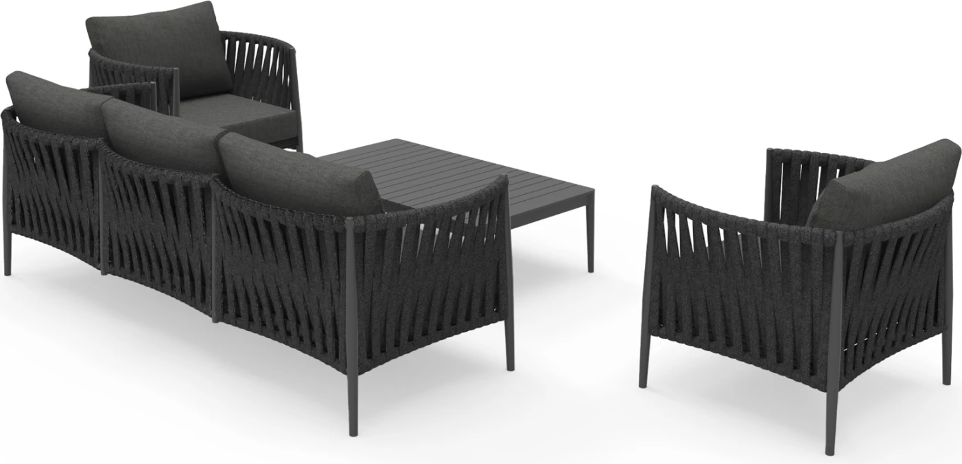 Set lounge për jashtë, 4 pjesë, seria POLARIS, alumin ngjyrë gri e errët, rripa, OLEFIN, CD6211.01