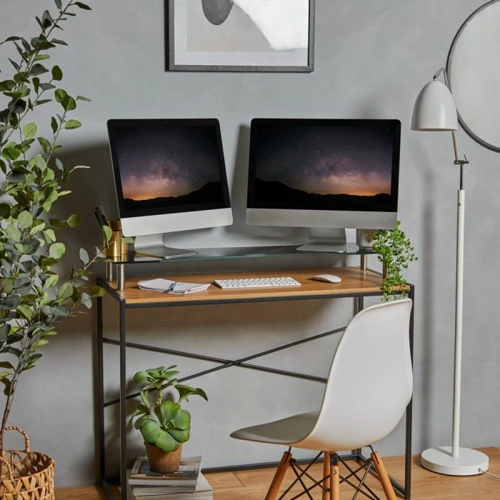 Mbajtëse monitori VONHAUS 3000294 XL 100 cm, xham i temperuar, deri 30 kg, për 2 monitorë, e zezë