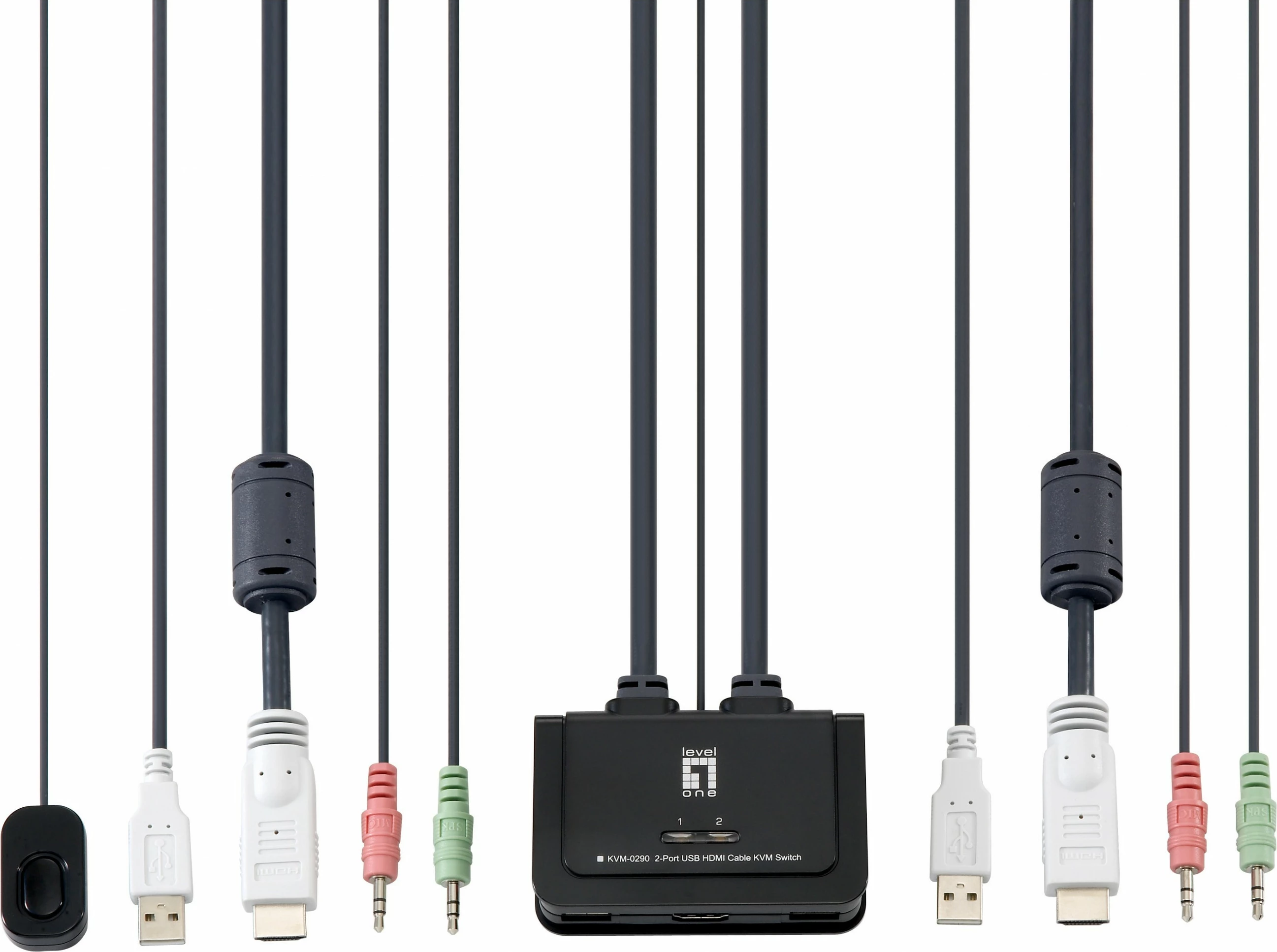 Switch KVM LevelOne 2-Port USB HDMI, 1920 x 1200 pixels, Ngjyrë e zezë, Gri