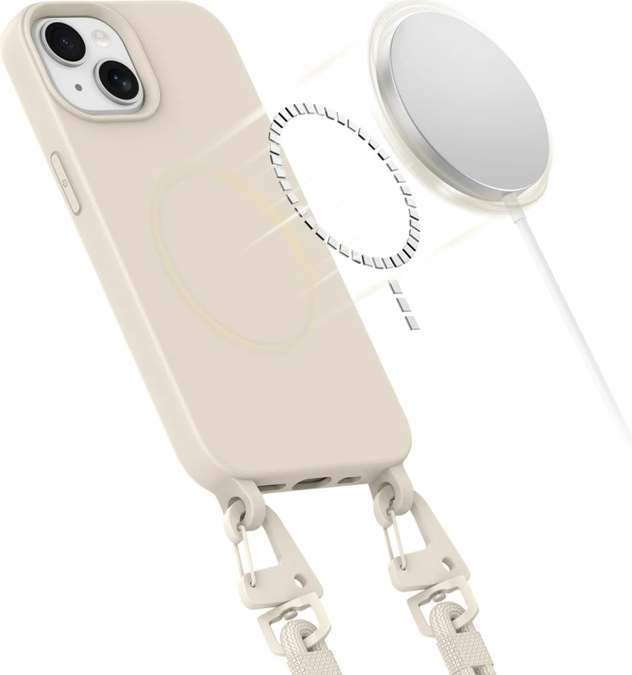 Mbështjellës Tech-Protect MagNecklace për iPhone 14/14 Plus, MagSafe, Bezhe me litar