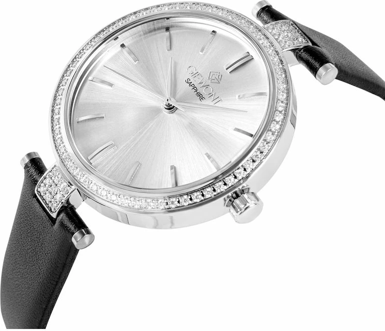 Orë dore femrash Giewont GW9890-A1, argjend, rrip lëkure e zezë