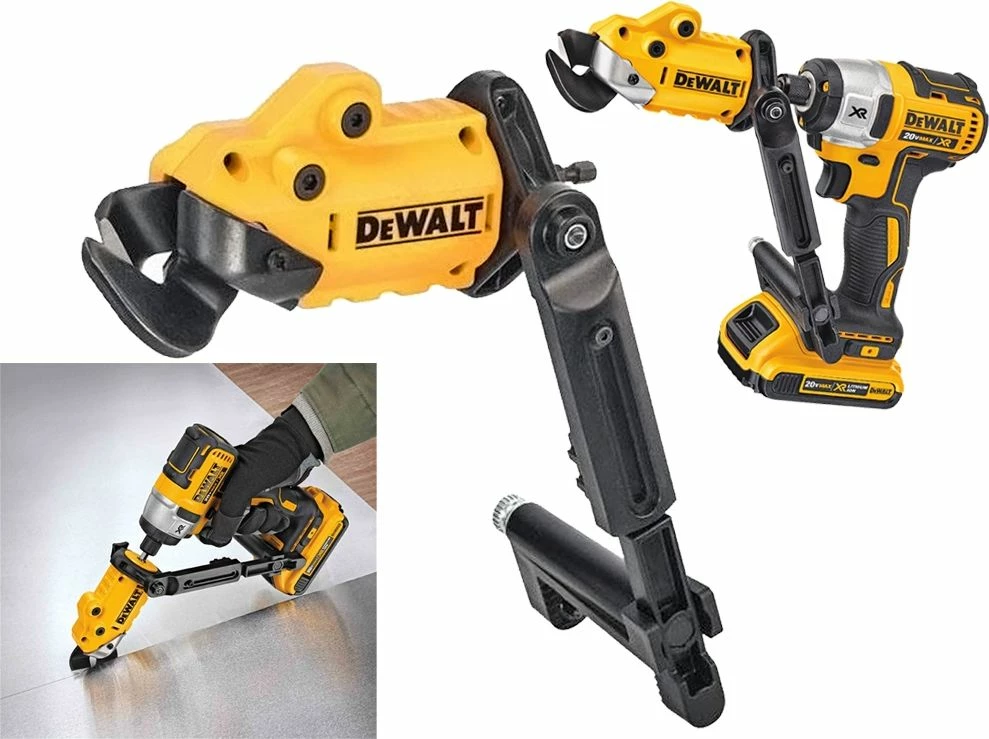 Adapter gërshërë llamarine DeWalt DT70620-QZ 1/4\" HEX, prerje max 1.3mm, kokë 360°, verdhë/zezë