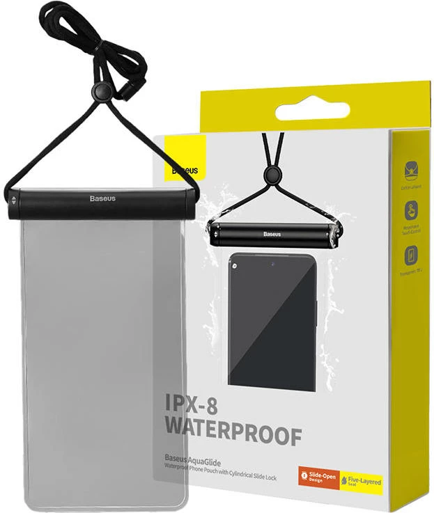 Mbështjellës i papërshkueshëm nga uji për celular Baseus AquaGlide, me cilindër mbyllës, i zi