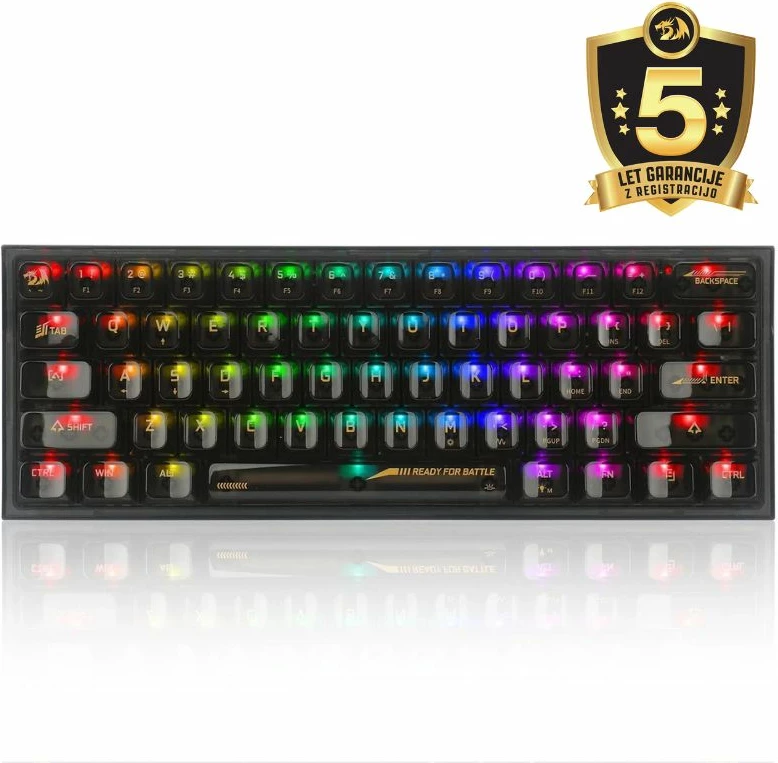 Tastierë mekanike Redragon Fizz K617CTB-RGB 60% 61 tasta USB-C RGB Blue switch, zezë transparente