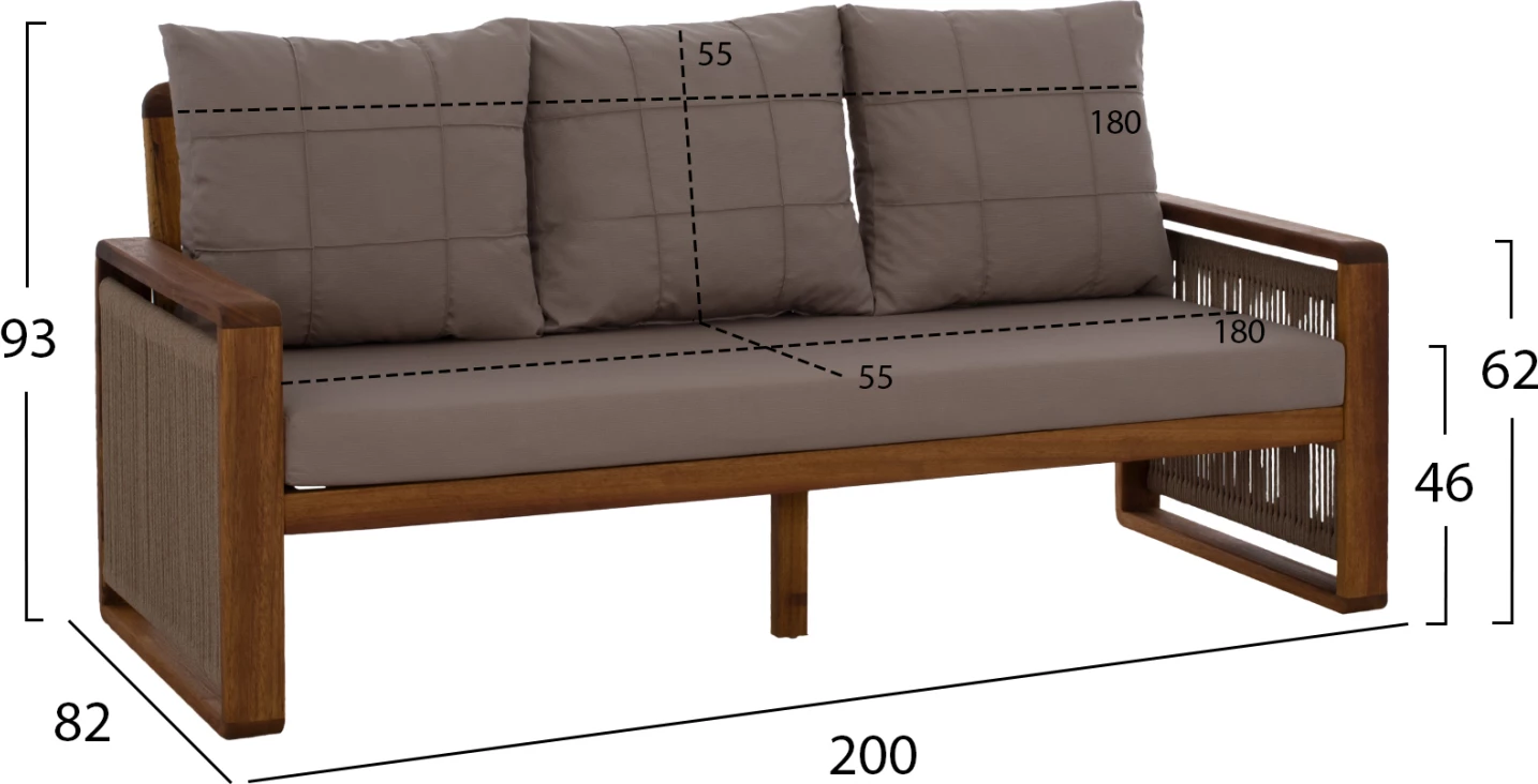 Set për jashtë 4 pjesë FH5877.01 dru IROKO-litar ngjyrë arre-bezhë