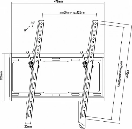 Mbajtëse muri TV Equip 32-55", e pjerrët, VESA deri 400x400, 35 kg, e zezë