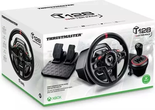 Set timon garash Thrustmaster T128-X Shifter Pack, Force Feedback, për Xbox Series X|S/Xbox One dhe PC, me pedale + TH8S shifter 8 shpejtësi, i zi