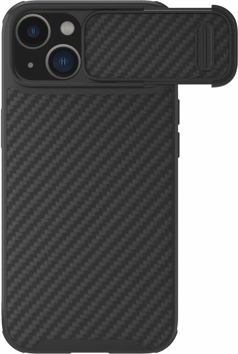 Mbështjellës Nillkin Synthetic Fiber S Case për iPhone 14, me kapak kamere, i zi