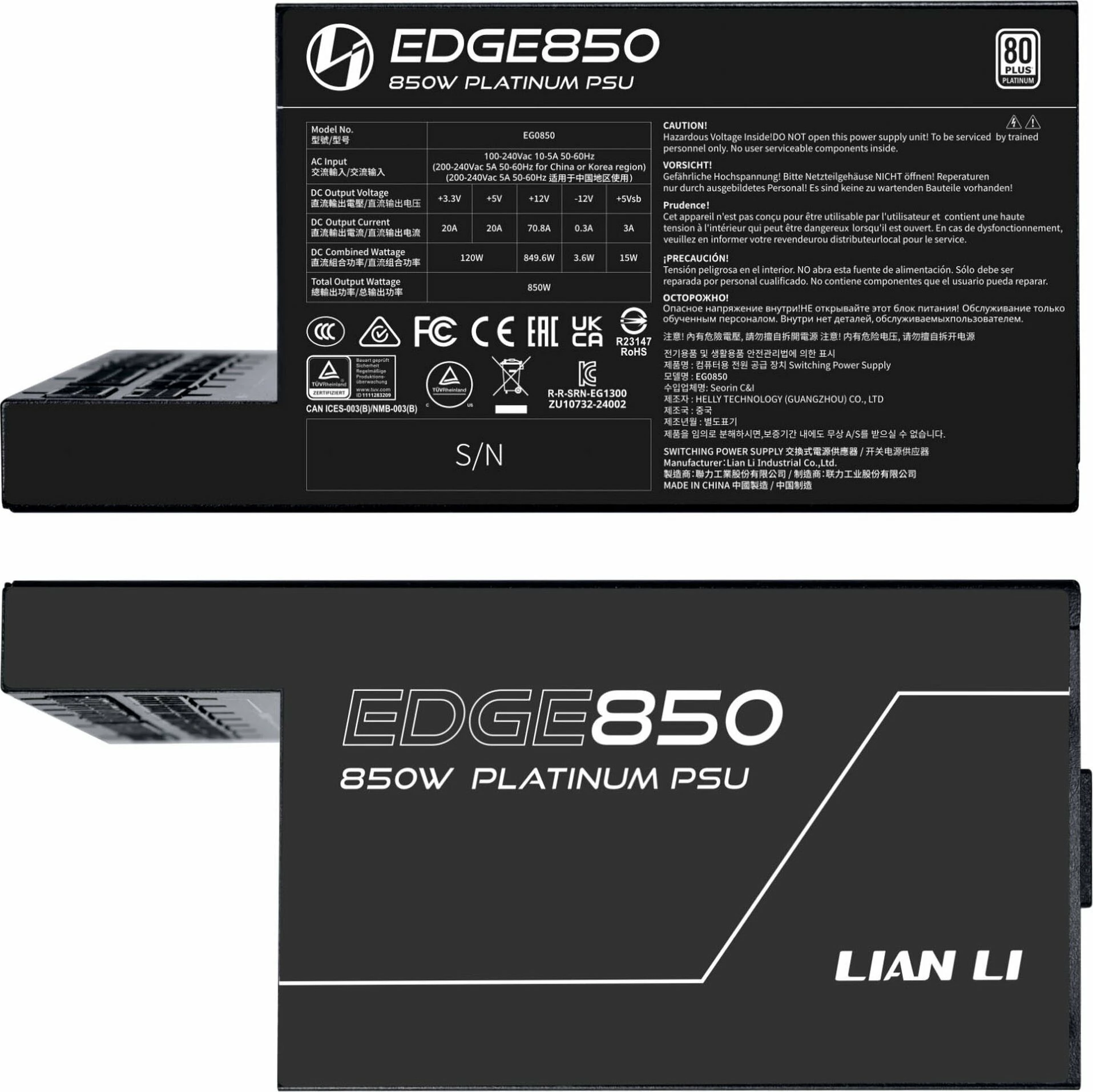 Furnizues rryme Lian Li EDGE EG850 850W, 80 Plus Platinum, ATX 3.1, full modular, i zi