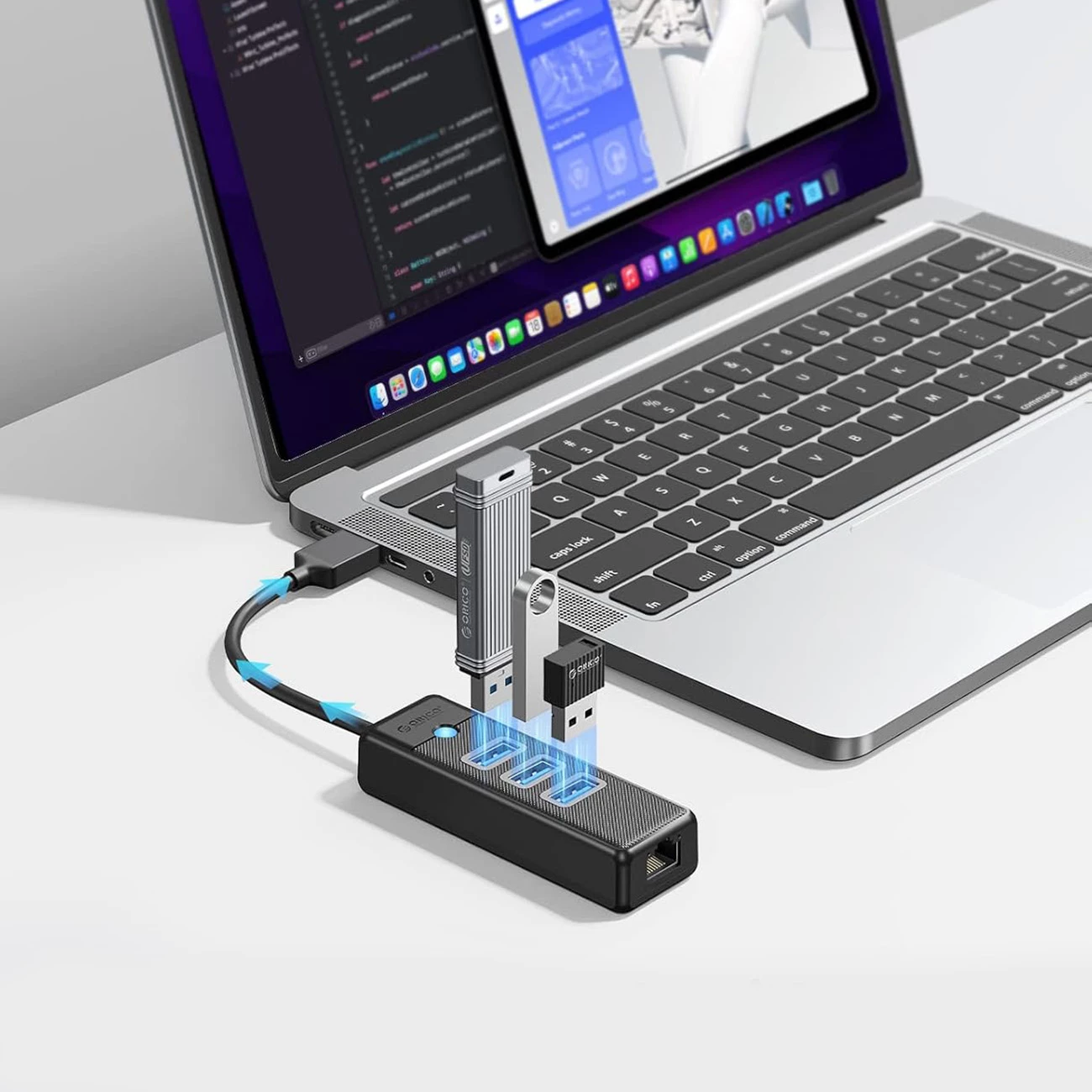 USB hub Orico PW3UR25-U3, USB-C, 3x USB-A 3.0 + RJ45 2.5G, kabllo 1.8 m, i zi
