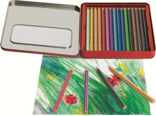 Set lapsa ngjyrues Faber-Castell 110916, 16 copë, kuti metalike, e kuqe