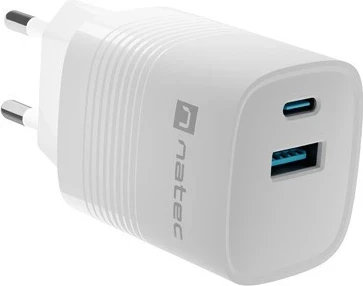 Karikues Natec Ribera GaN 30W, USB-A dhe USB-C, i bardhë
