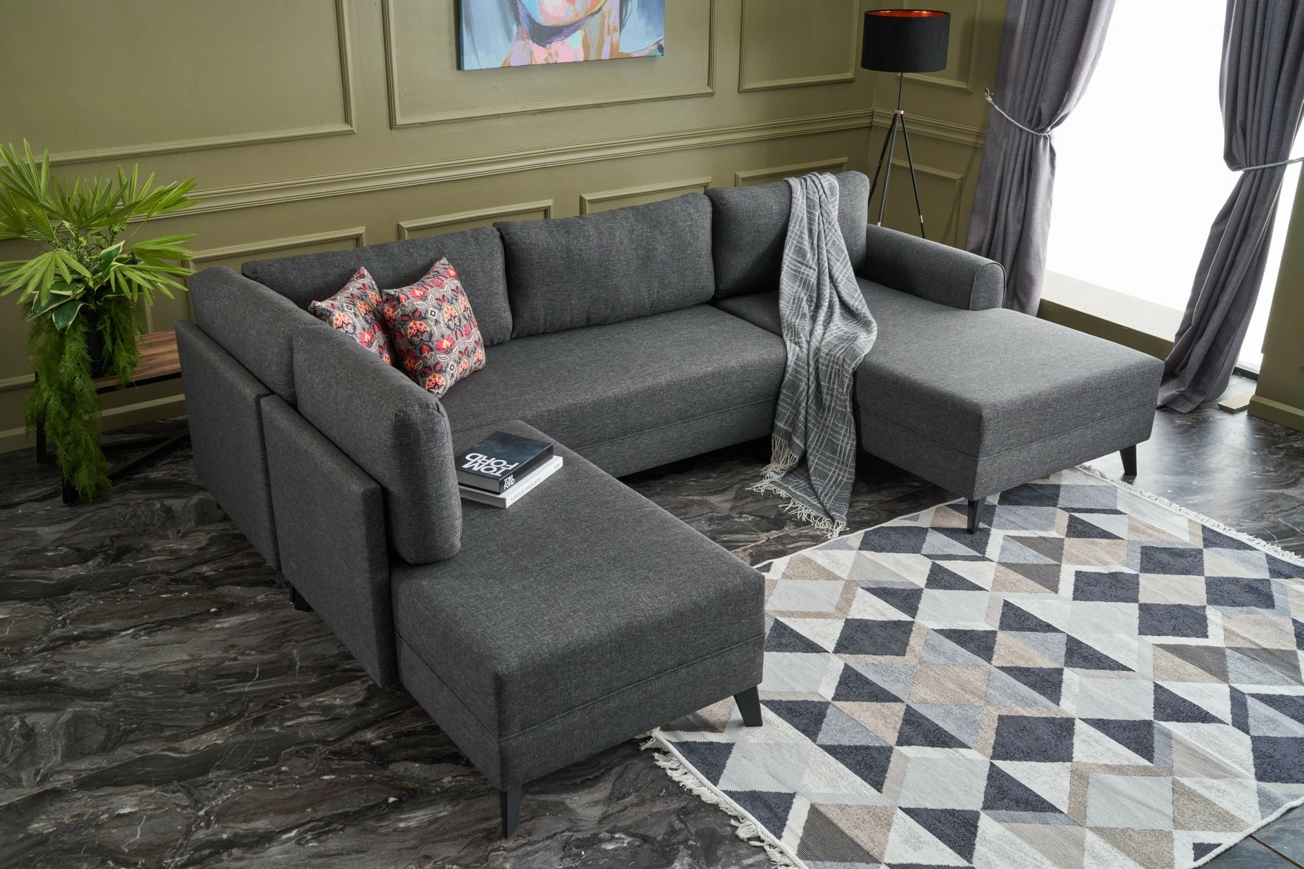 Kënd divan-krevat Belen, ngjyrë antracit, Atelier del Sofa