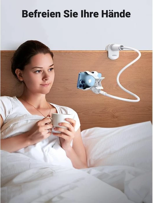 Mbajtëse fleksibile gooseneck për celular/tablet UGREEN 30488, 4-7.2", krah 90 cm, rrotullim 360°, e bardhë