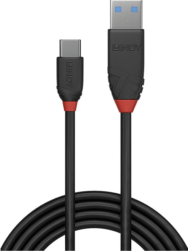 Kabëll USB LINDY Black Line USB 3.2 Type-A në Type-C, 0.5 m, 10 Gbps, i zi