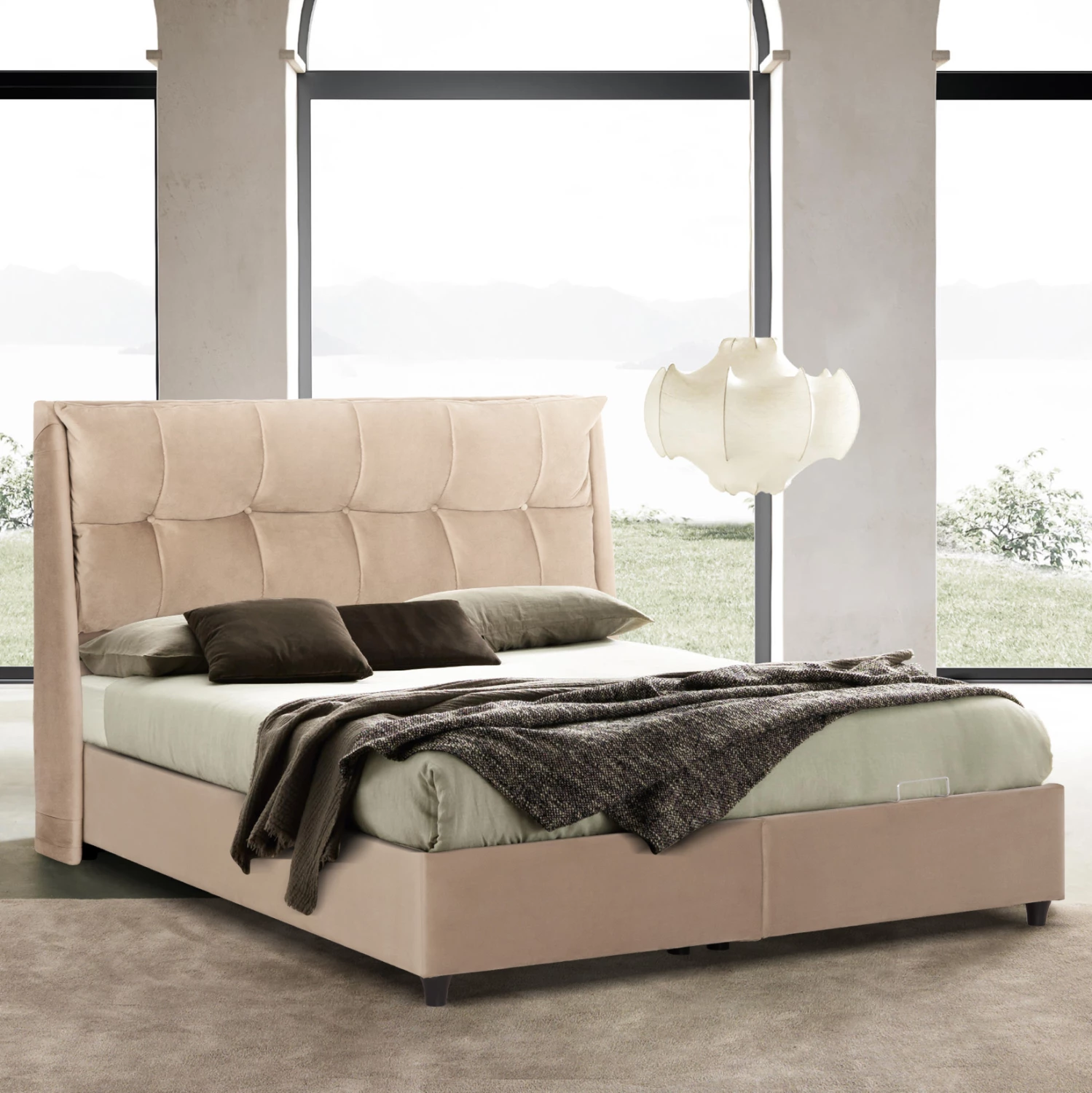 Krevat me hapësirë për depo, kadife bezhë, DREAMLET FH716, për dyshek 160x200cm