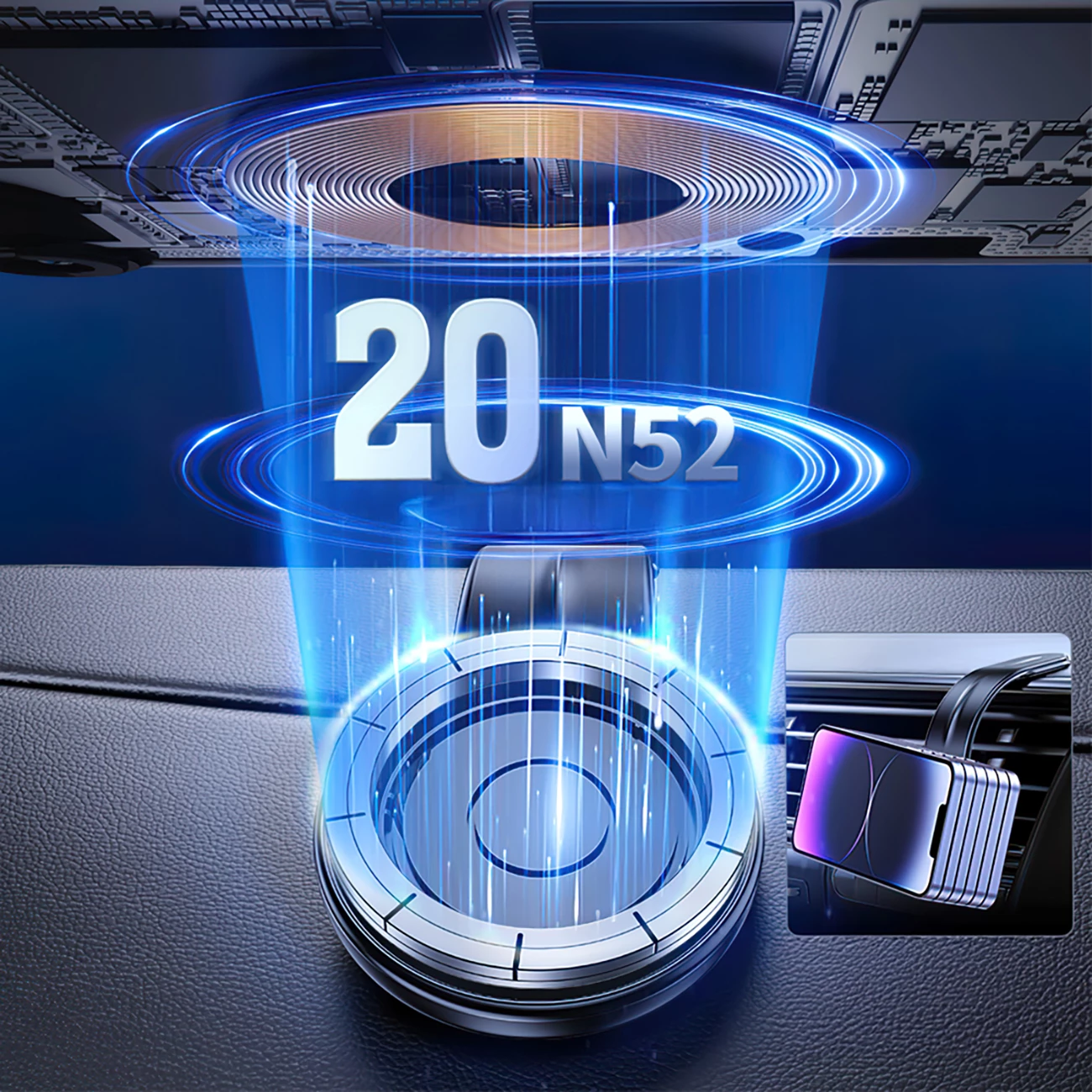 Mbajtës magnetik për makinë Wozinsky WCZ2Y2S me karikues wireless MagSafe 15W, i zi