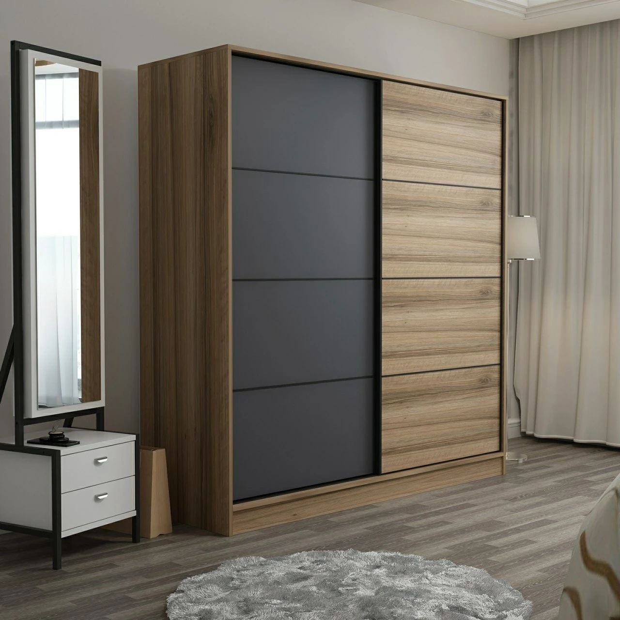 Dollap Hanah Home, Kale, dore dhe antracit, 180x210x52cm