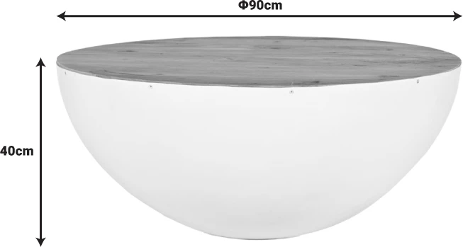 Tavolinë kafeje Coffelty Inart, metal e bardhë-dru akacie, D90x40cm