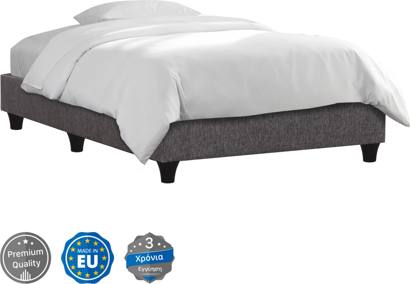 Shtrat njësh SIGGY, stof gri, pa hapësirë magazinimi, për dyshek 90x200cm