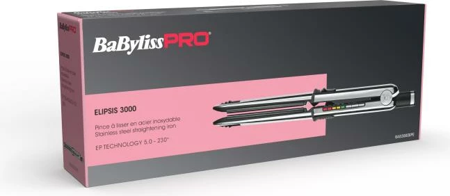Drejtues flokësh, BaByliss Pro Elipsis 3000 BAB3000EPE, rregullim temperature, trup i harkuar për drejtim dhe kaçurrela, kordon rrotullues, argjendtë
