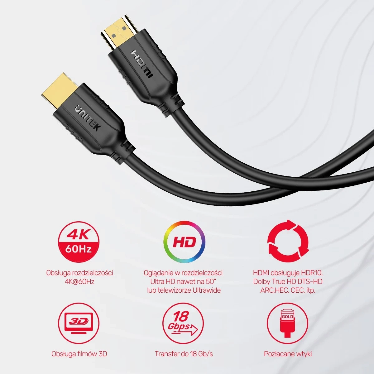 Kabell HDMI Unitek 2.0, 4K 60Hz, 15m i zi