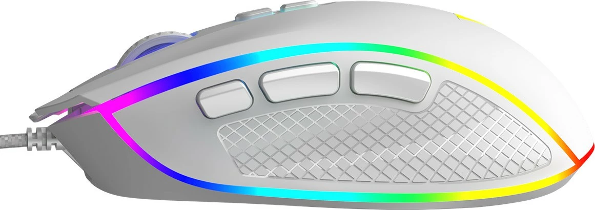 Maus MODECOM Volcano Veles, me kabllo USB, optik, RGB, 800-12800 DPI, 8 butona, bardhë