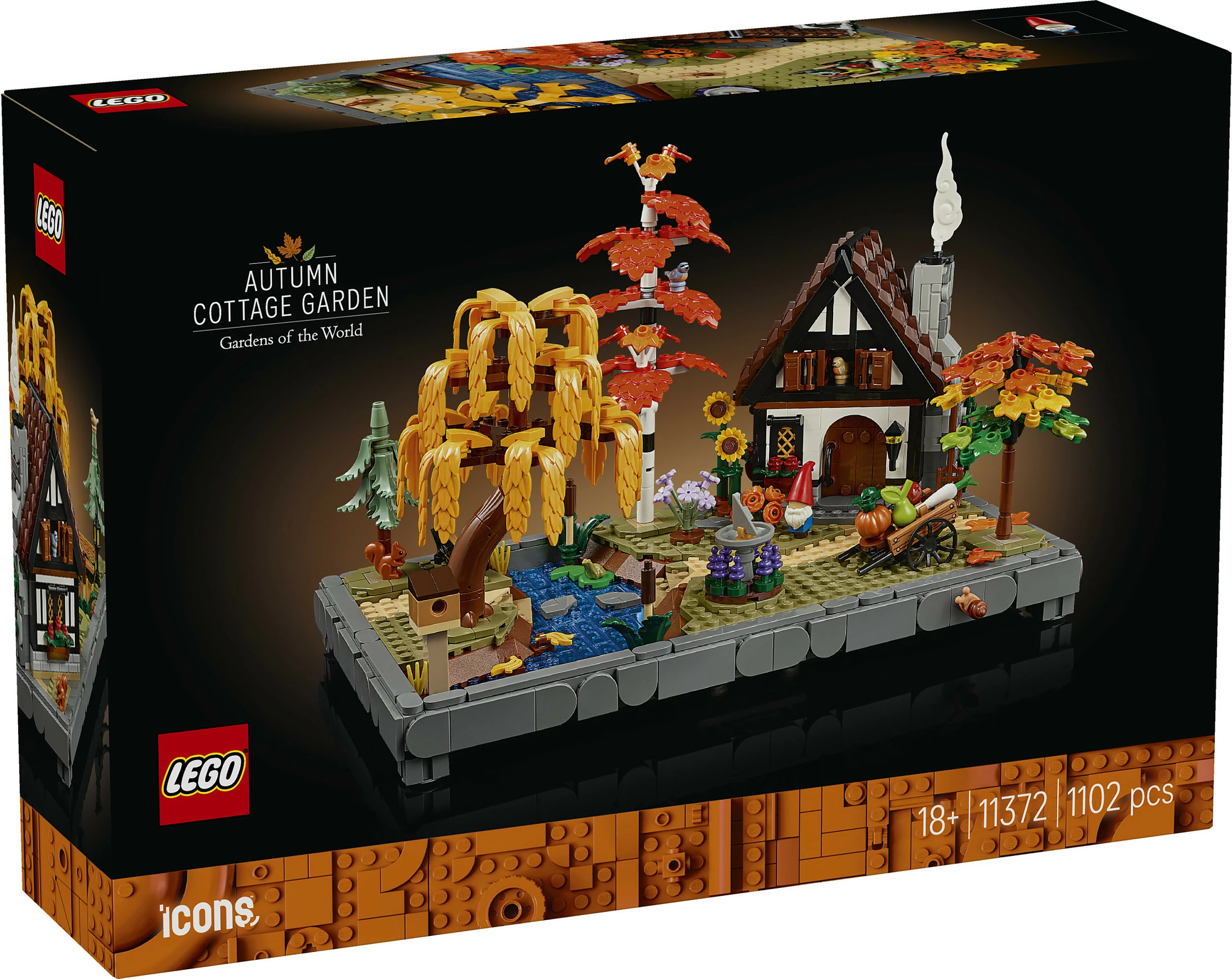 Set ndërtimi LEGO Icons Autumn Cottage Garden 11372, 1102 copë, 18+, multikolor