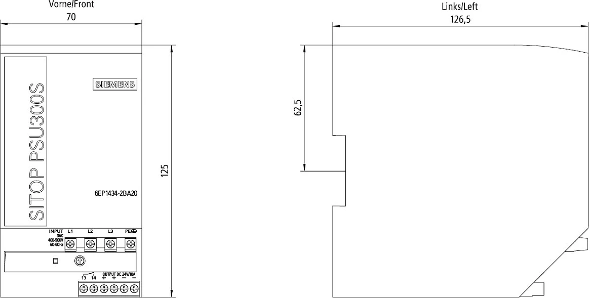 Furnizues energjie Siemens SITOP PSU300S 6EP1434-2BA20, 24V DC 10A 240W, 3-fazor, gri