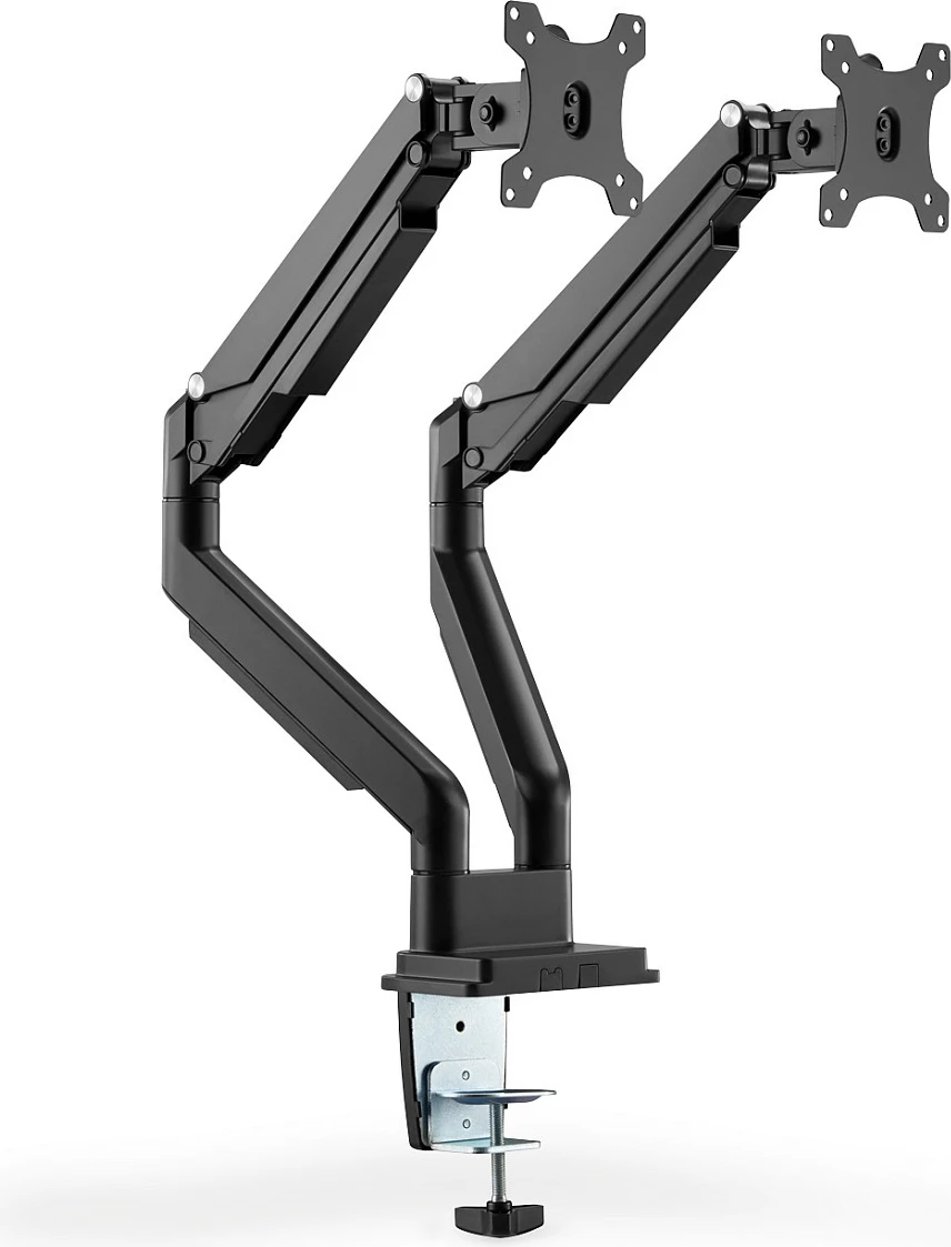 Mbajtës dy monitorësh Digitus Universal Dual me gas spring, VESA 75/100, 15"-32", deri 9 kg, clamp, i zi