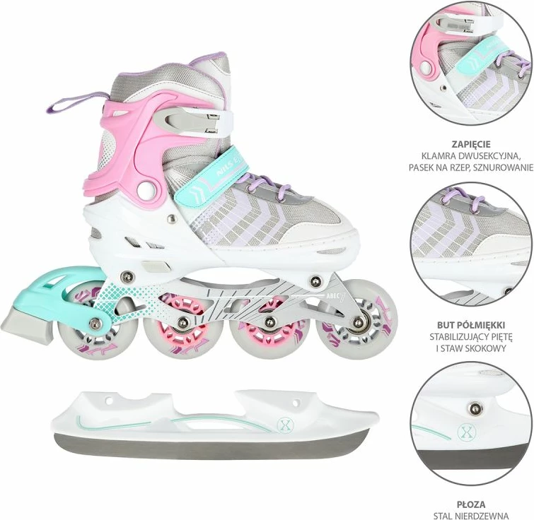 Rollera për fëmijë Nils Extreme NH18192 4in1, rozë, madhësia S (29-33)