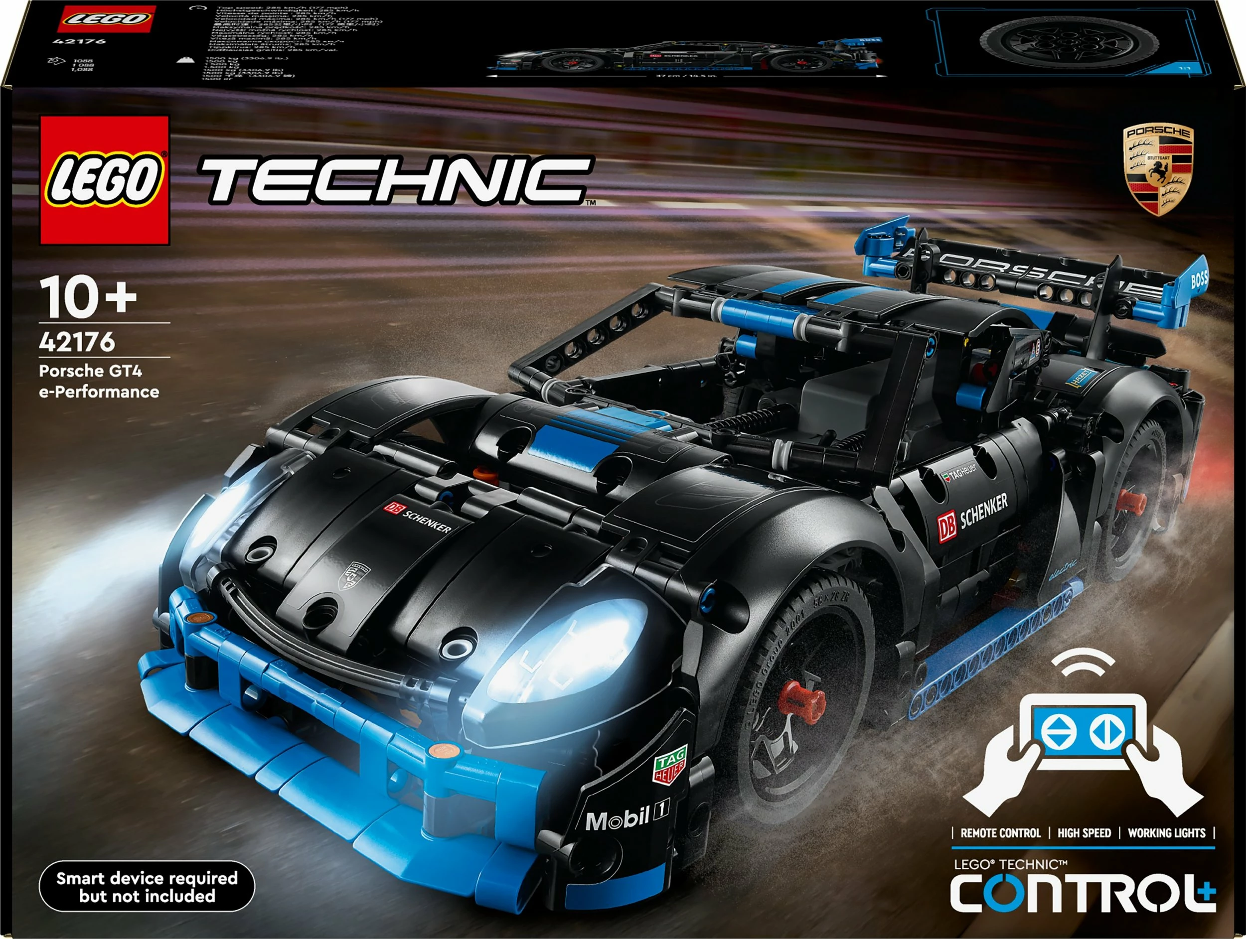 Set LEGO Technic Porsche GT4 e-Performance 42176, 834 copë, remote-control me CONTROL+, zi/kaltër