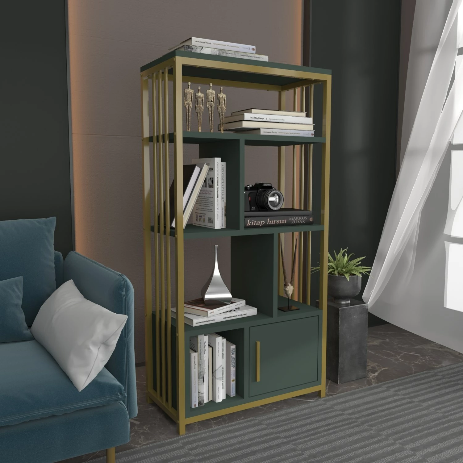 Raft librash Hanah Home, Valero, ngjyrë e gjelbër dhe ari