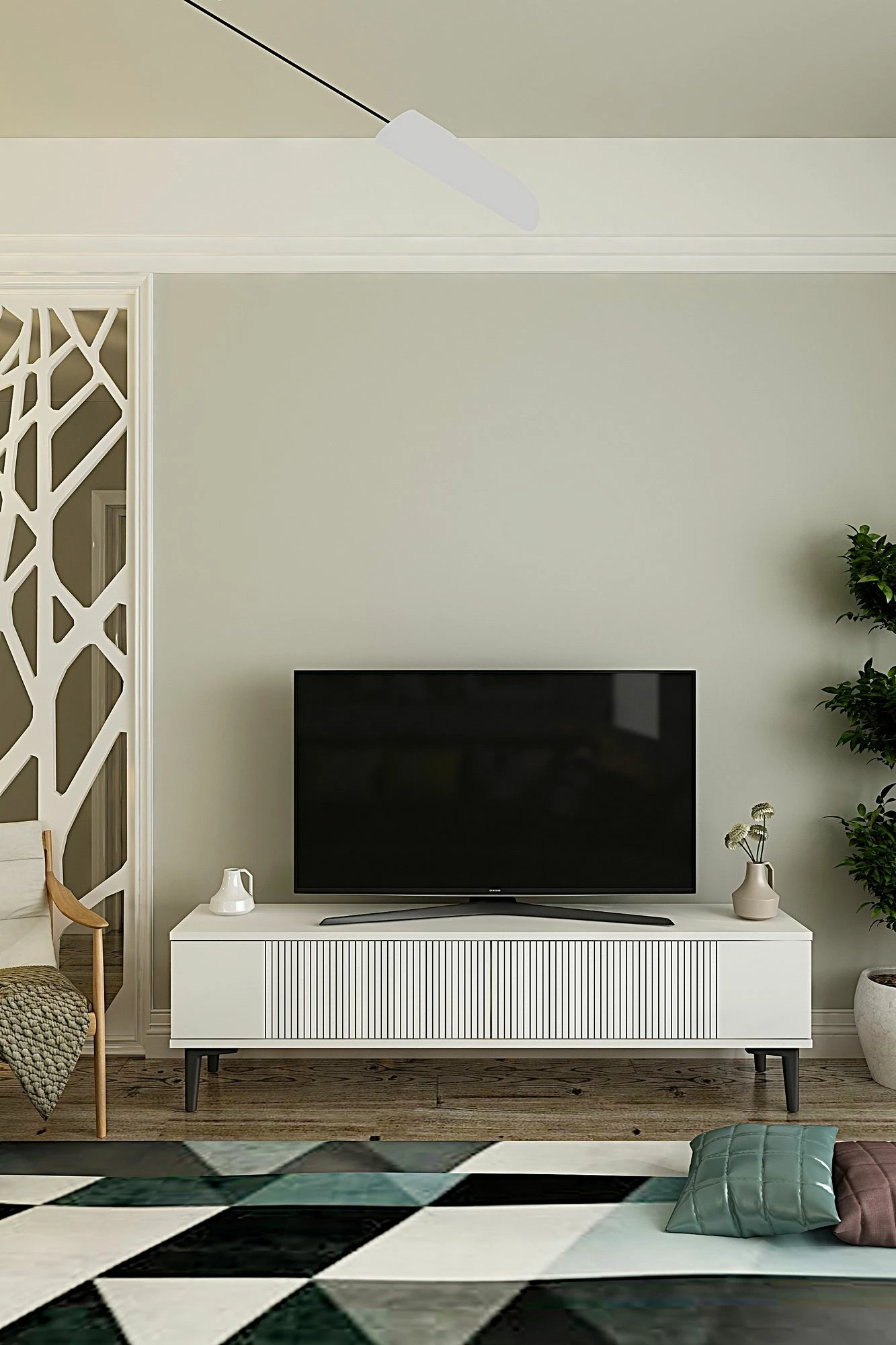 Komodë TV Skye Decor, Corsa 120, e bardhë