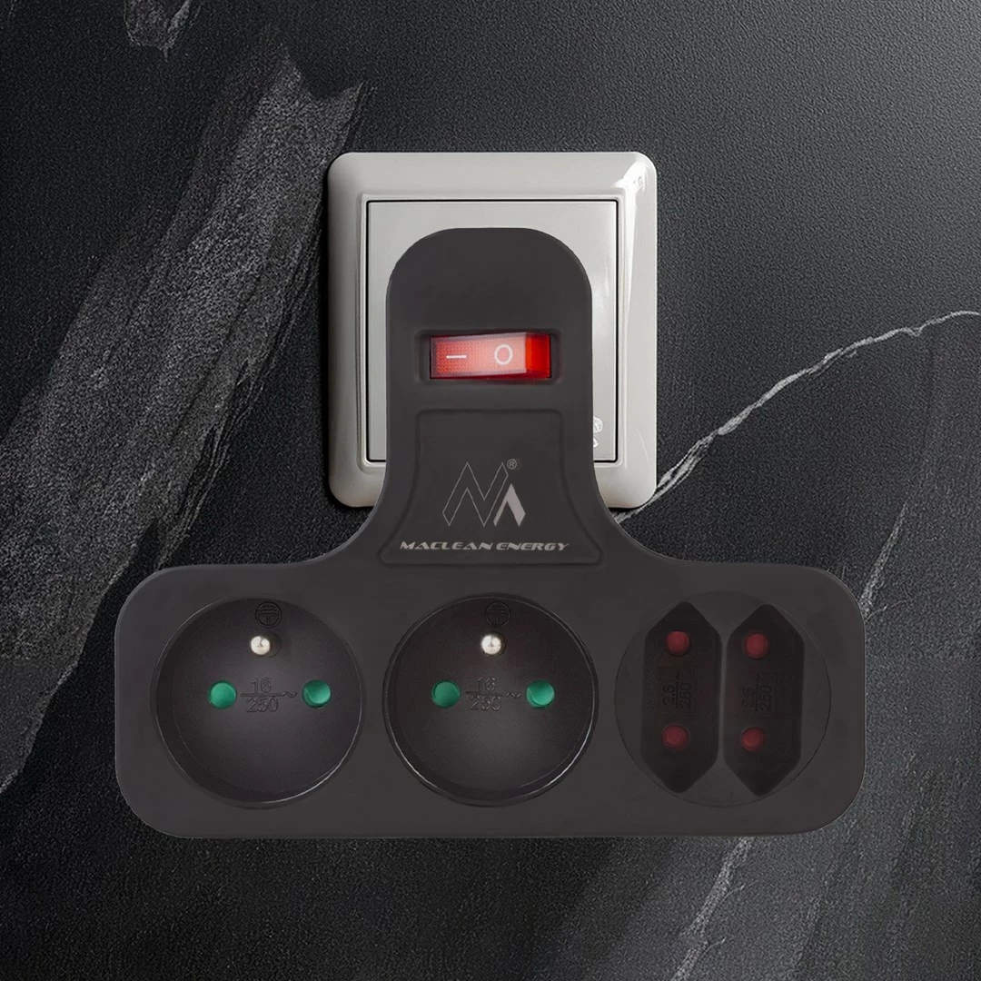 Prizë katërfishe Maclean MCE224 E/B me ndërprerës, e zezë