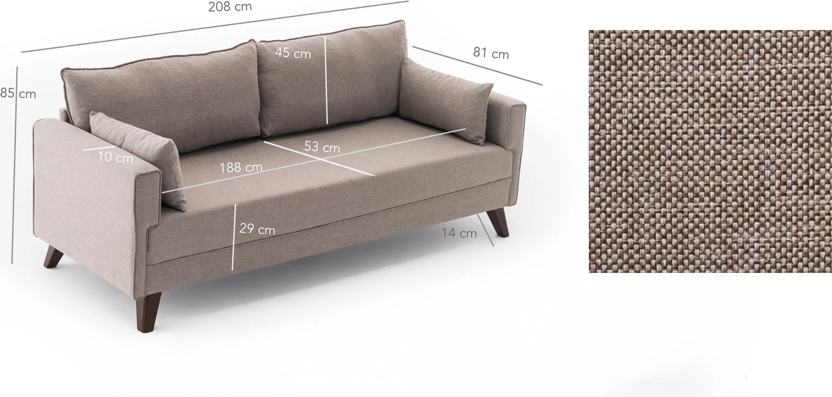 Divan treshe Atelier del Sofa, Bella Sofa për 3 persona, krem