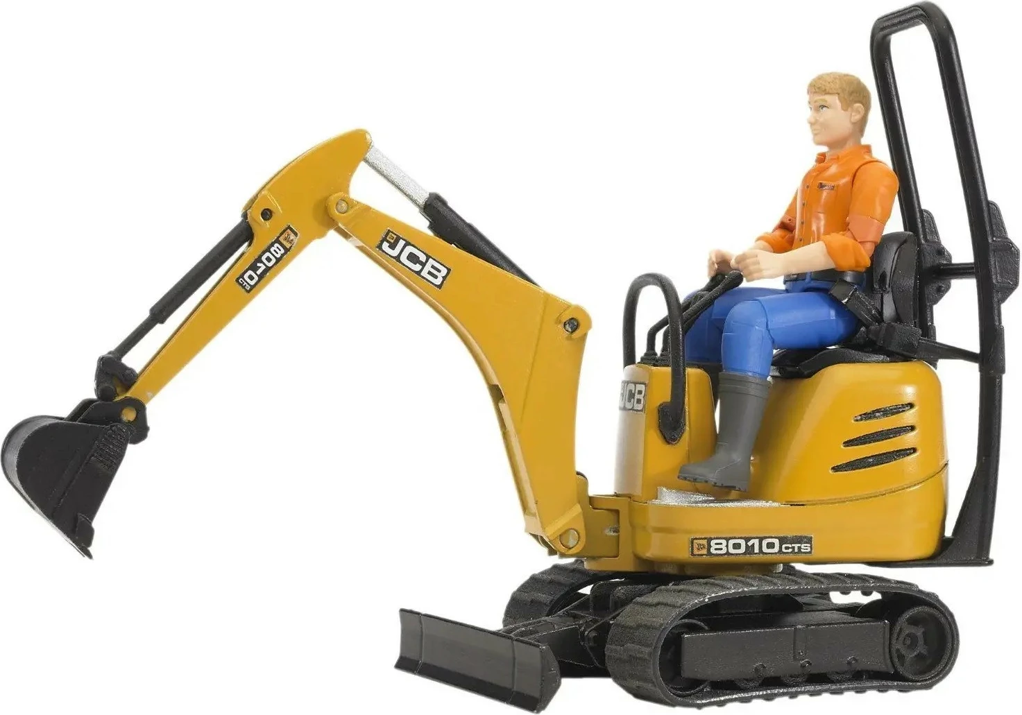 Mini ekskavator lodër, BRUDER JCB 8010 CTS, shkallë 1:16, me figurë punëtori, verdhë/zi