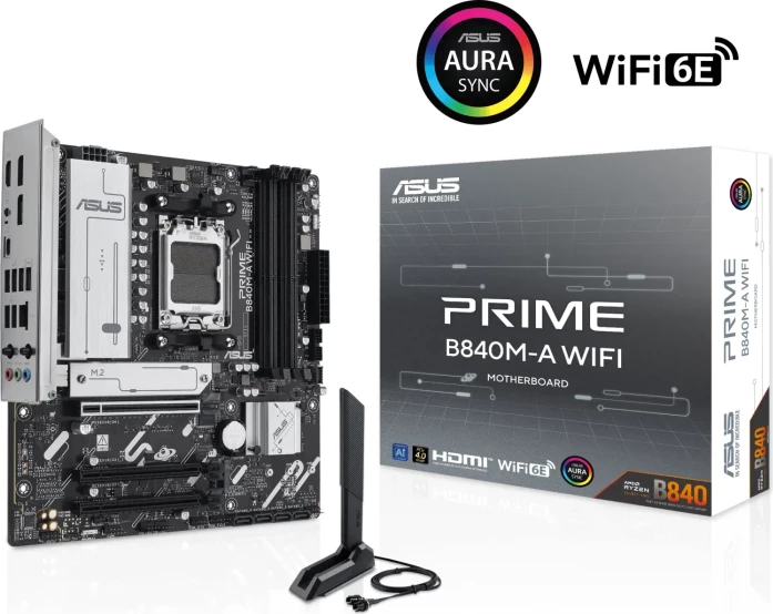 Pllakë amë ASUS PRIME B840M-A WIFI, AM5, mATX, DDR5, WiFi 6E, 2.5GbE