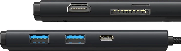 Kasë Baseus Lite Series 6-në-1, USB-C në 2x USB 3.0 + USB-C + HDMI + SD/TF, e zezë
