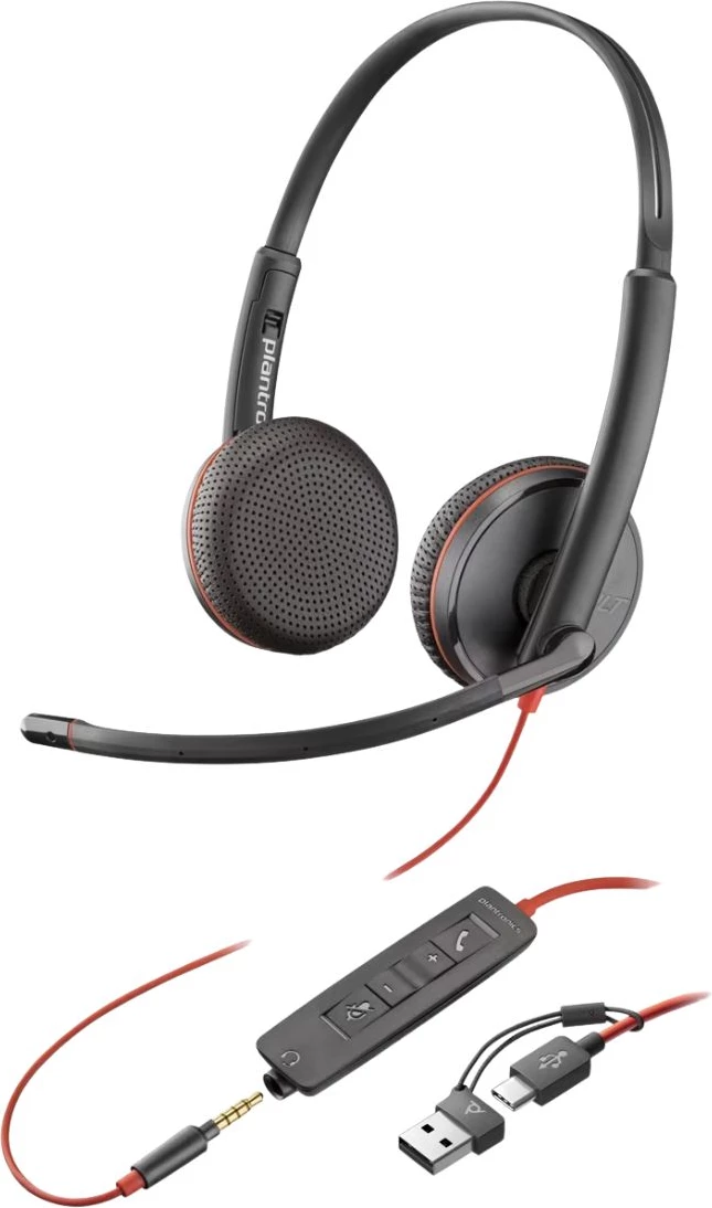 Kufje me mikrofon, Poly Plantronics Blackwire 8225 8X223AA, me kabllo USB, stereo, me kontrollor në kabllo, e zezë