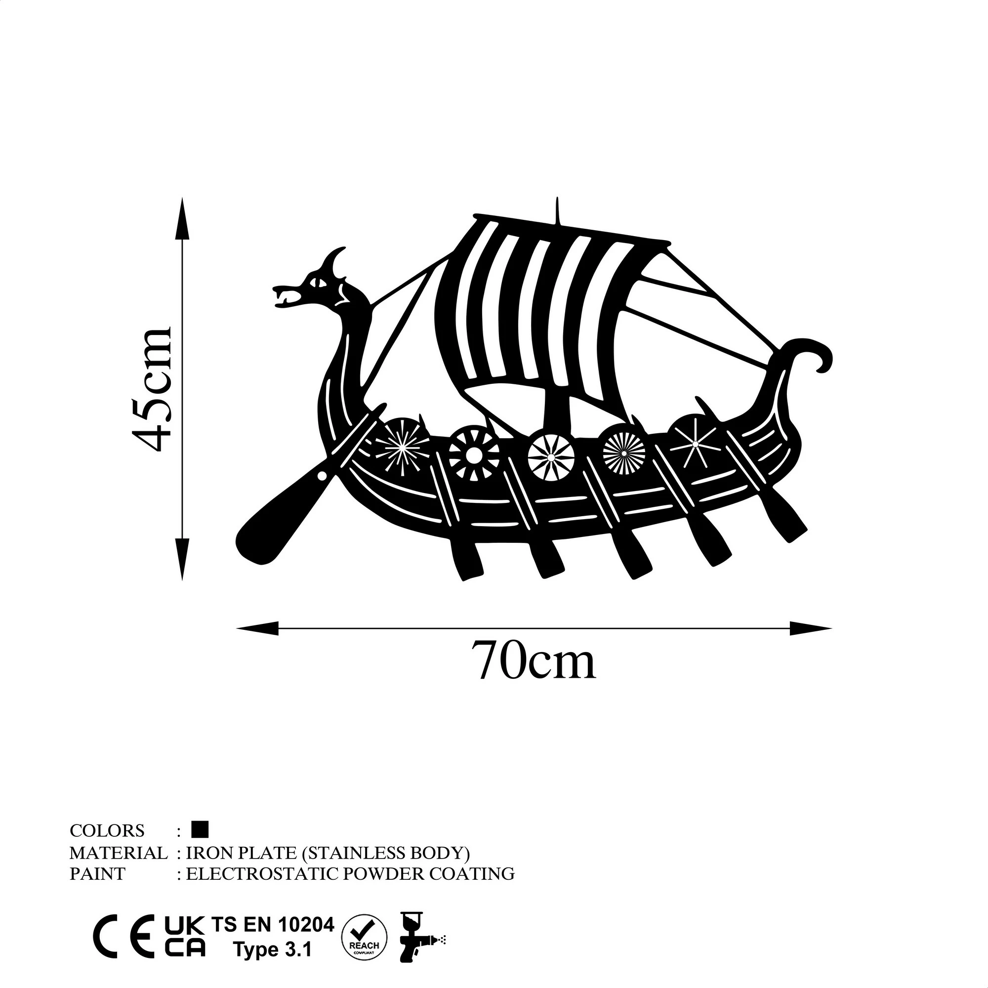 Aksesor dekorativ metalik për mur, Viking, ngjyrë e zezë, 45x70cm