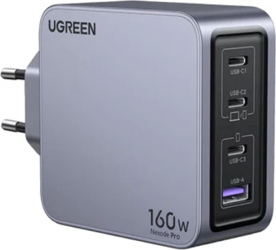 Karikues USB UGREEN Nexode Pro 25877 160W 4-port GaN PD 3.1, me kabllo USB-C 1.5m 240W, gri